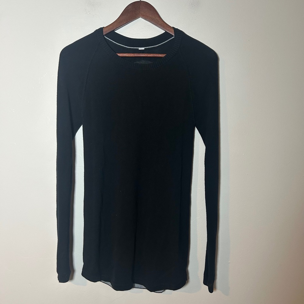 Lululemon Knit Sweater Women Size 6‎ Black Good Raglan Long Sleeve Crew Neck